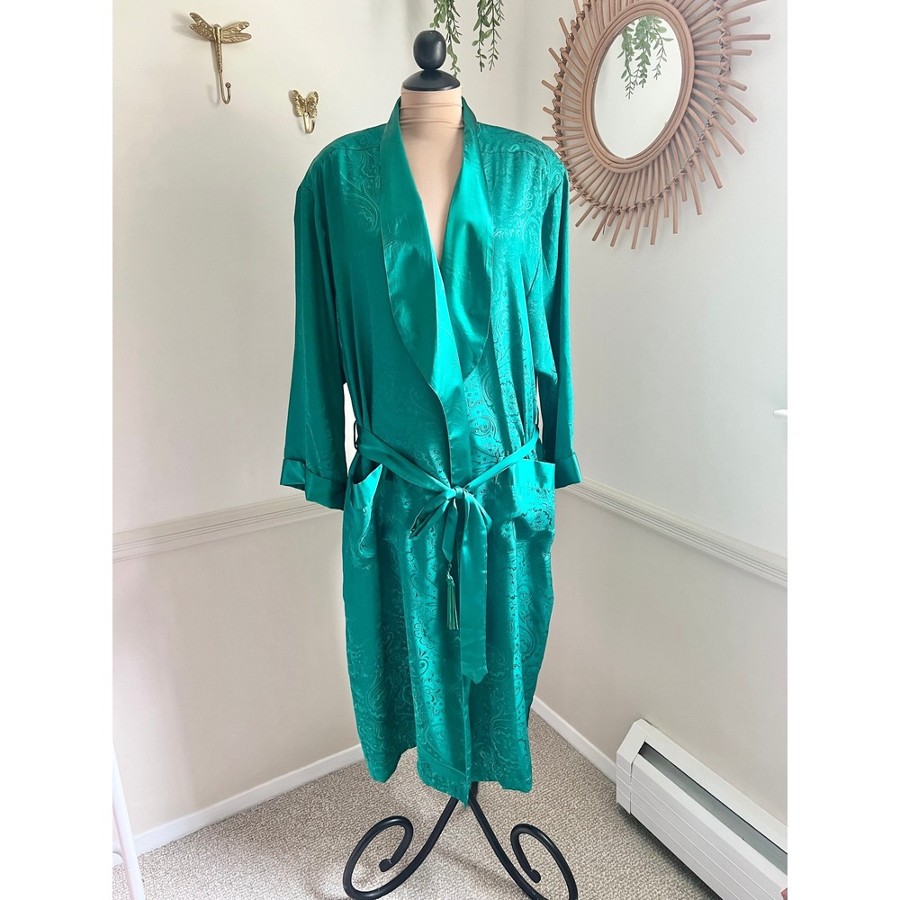 Vintage 80's Gold Label Victorias Secret Emerald Green Robe‎ NWT